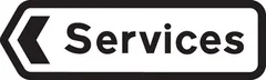 Entrance or direction to services — UK road sign