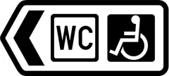 Direction to public toilets with facilities for disabled people — UK road sign