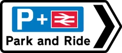 Direction to a parking place from which a 'Park and Ride' scheme operates — UK road sign