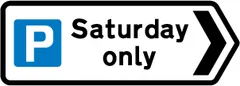 Direction to a parking place available only on the day specified — UK road sign