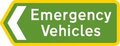 Direction ahead leading to a route for emergency vehicles to an emergency services incident point — UK road sign