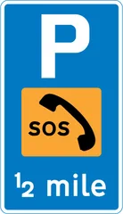 Distance ahead to emergency telephone in a parking place — UK road sign