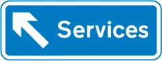 Entrance to a motorway service area at a junction ahead on a motorway slip road — UK road sign