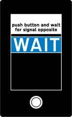 Instructions to pedestrians and cyclists above the push button control at a Toucan crossing — UK road sign