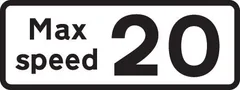 Maximum speed of 20 miles per hour advised at a bend or other hazard — UK road sign