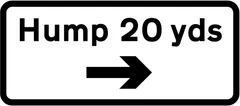Road hump to the right and at 20 yards — UK road sign