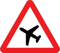 Low flying aircraft or sudden aircraft noise likely ahead — UK road sign