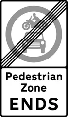 End of restrictions associated with a pedestrian zone — UK road sign