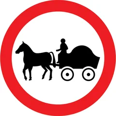 Horse drawn vehicles prohibited — UK road sign