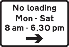 Loading and unloading prohibited during the periods and in the direction indicated — UK road sign