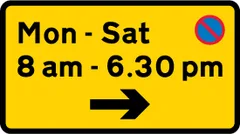 Waiting prohibited except for loading and unloading during the period and in the direction indicated — UK road sign