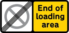 End of designated off-highway loading area in which waiting restriction apply — UK road sign