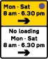 Waiting prohibited during the period indicated (upper panel), and loading and unloading prohibited during the periods indicated (lower panel) — UK road sign