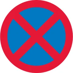 Example of UK parking signs: No stopping on main carriageway