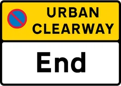 End of restriction on stopping — UK road sign