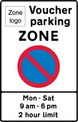 Entrance to voucher parking zone in operation during the period indicated — UK road sign