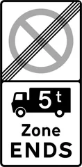 End of a controlled parking zone applying to goods vehicles over a gross weight of 5T — UK road sign