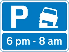 Vehicles may be parked partially on the verge or footway during the period indicated — UK road sign