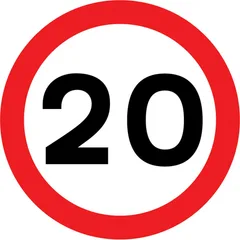 Maximum speed limit of 20 miles per hour — UK road sign