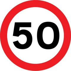 Maximum speed limit of 50 miles per hour — UK road sign