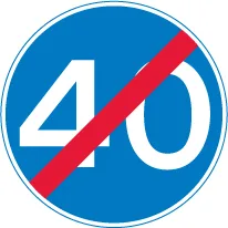 End of 40 miles per hour minimum speed limit — UK road sign