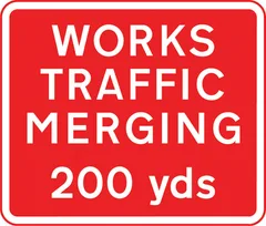 Exit from a works site 200 yards ahead — UK road sign