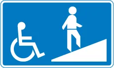 Ramped entrance to pedestrian overbridge — UK road sign