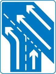 Additional traffic lanes joining from the right ahead. Traffic on the main carriageway has priority over joining traffic — UK road sign