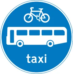 Route for use by buses, pedal cycles and taxis only — UK road sign