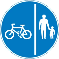 Route comprising a separated track and path for cycles and pedestrians — UK road sign