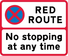 No stopping for any purpose at any time — UK road sign